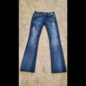 Women's Miss Me Jeans Size 27 JP5139-2 Boot Distressed Lace 33" Long